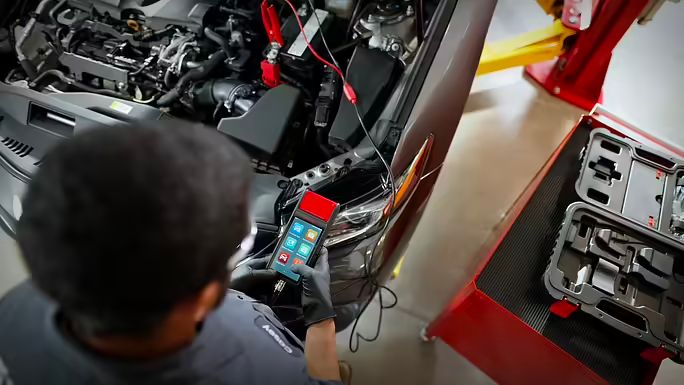 image of firestone technician testing a car battery